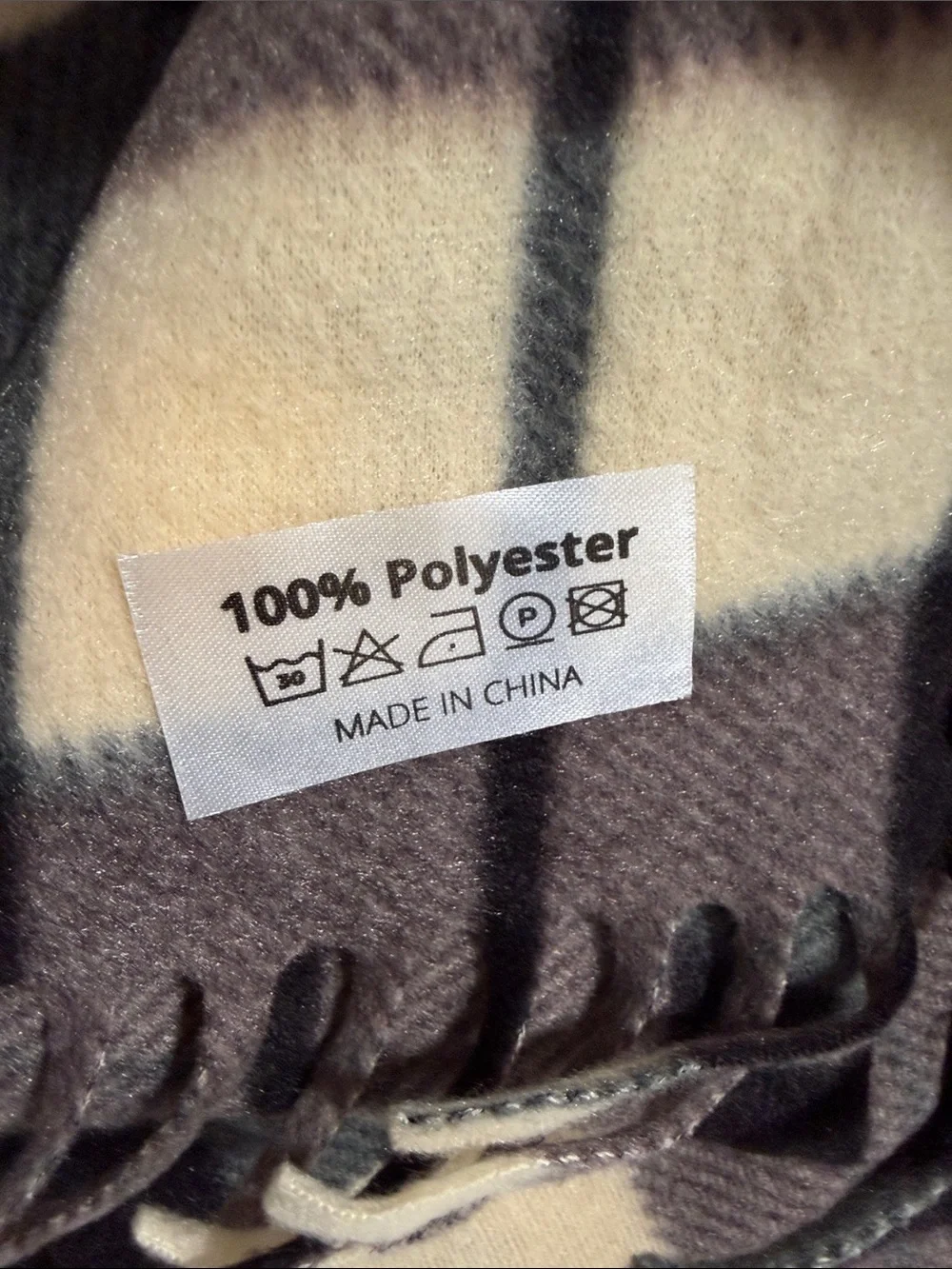 happy scarf polyester black brown beige plaid fringe unisex scarf